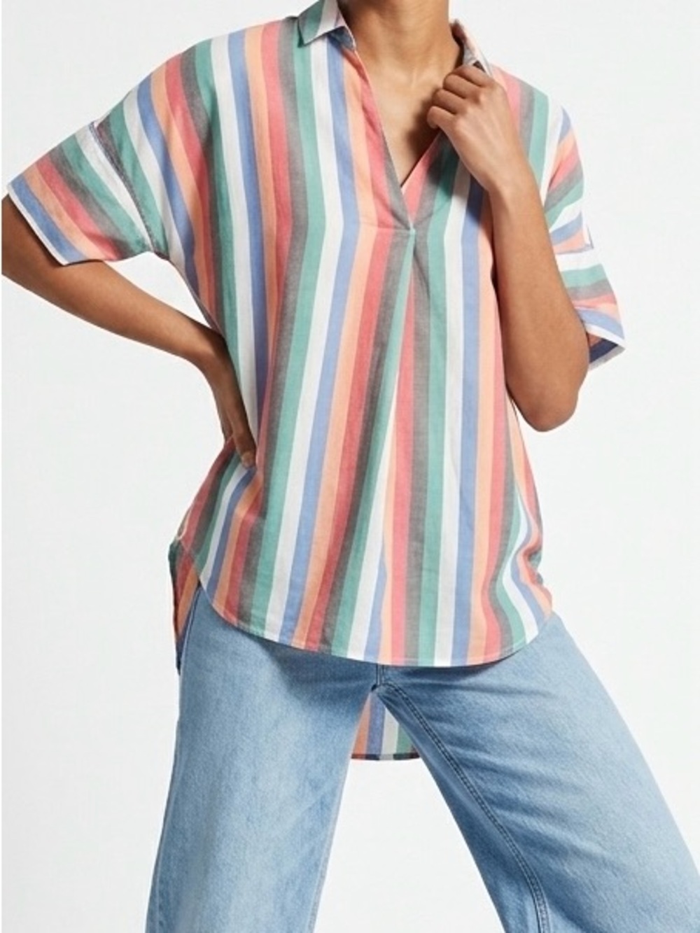 Madewell Courier Button-Back Shirt in Festival Stripe | Rainbow Boho Oversized